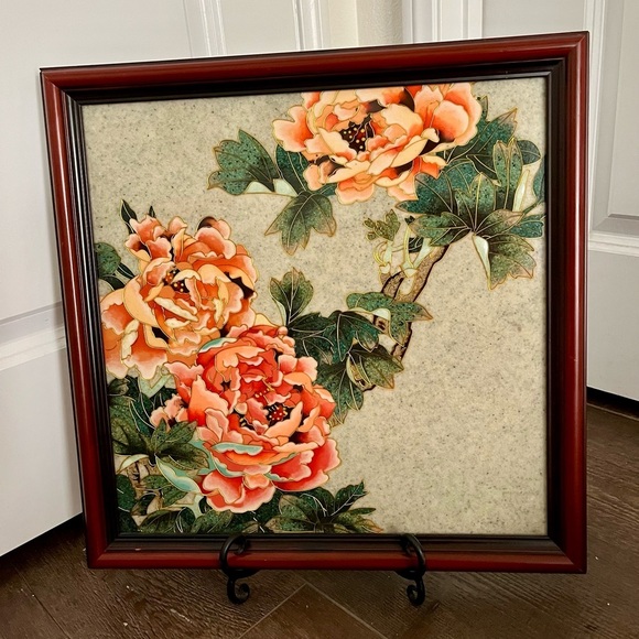 Floral Wall Art with Red Frame - Picture 1 of 14